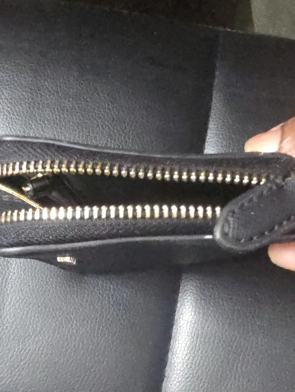 DKNY Black Saffiano Zip Wallet with Gold Hardware